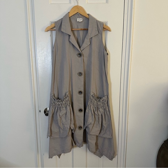 Forcynthia Linen Dress Shark Bite Hem Asymmetrical Boho Lagenlook Artsy Large - Picture 2 of 8